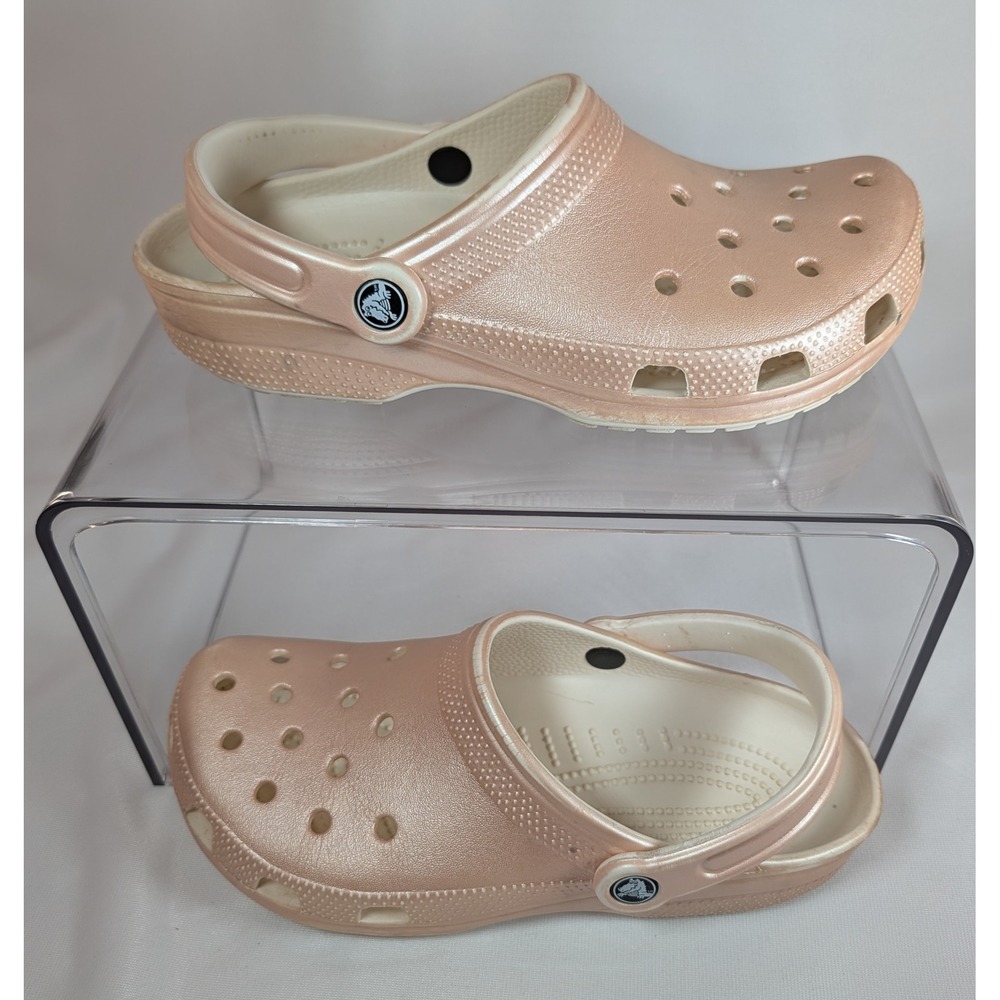 Crocs Classic Clog Rose Gold Metallic Shimmer Shoes Womens 9 Mens 7 Rose Dust